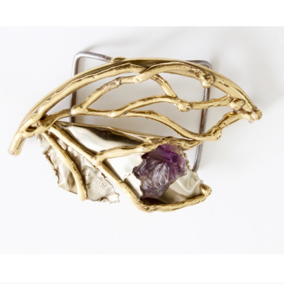 Copa Collection Belt Buckle with Amethyst Stone Vintage 70s Rare Abstract - Picture 4 of 8